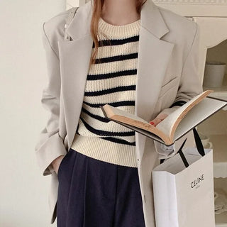 Striped short-sleeved knit top