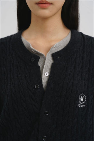[MASONPRINCE] Two-Tone Cable Knit Cardigan
