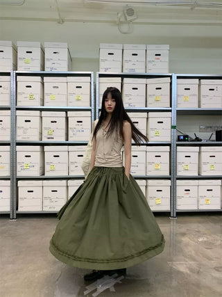 [NEVERSEEZ] Asymmetric Pocket A-Line Pleated Skirt