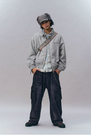 [Monterest] Wool Blend Stand Collar Harrington Jacket