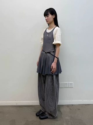 [NeverSeez] Mesh Layered Pleated Vest Dress