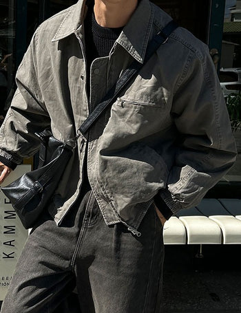 Vintage Washed Collar Padded Bomber Jacket (4 colors)