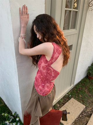 pink backless Top
