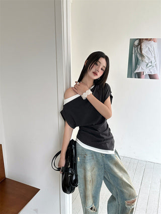 contrast color Top