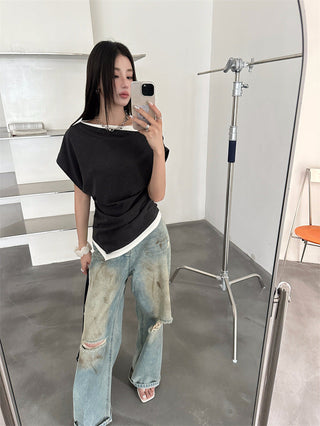 contrast color Top