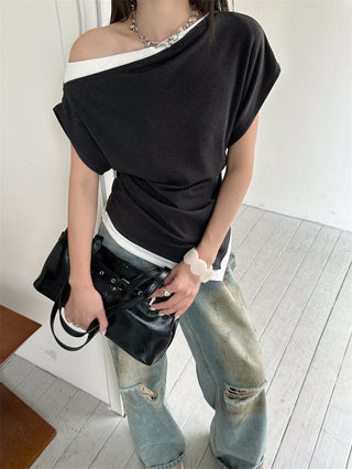 contrast color Top