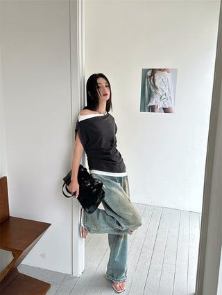 contrast color Top