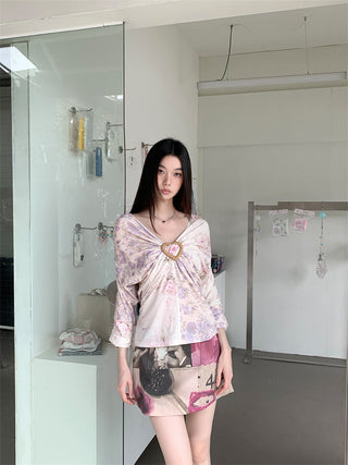floral V-neck top