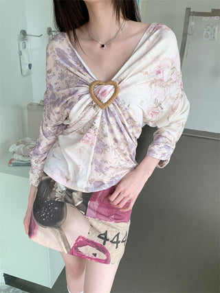 floral V-neck top