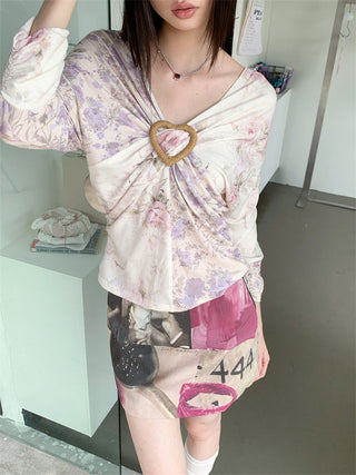 floral V-neck top
