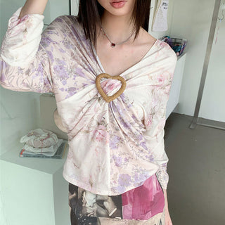 floral V-neck top