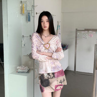 floral V-neck top