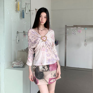 floral V-neck top