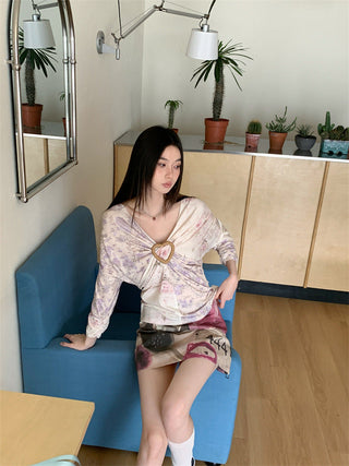 floral V-neck top