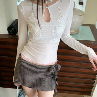 mesh embroidery shirt