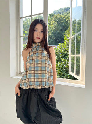 plaid drawstring Top