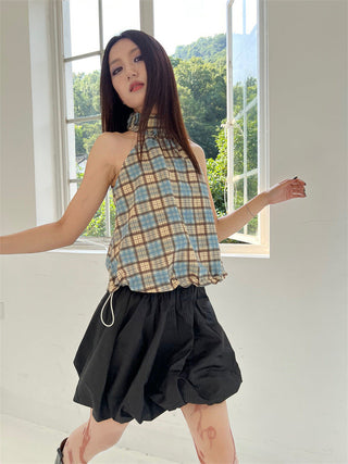 plaid drawstring Top