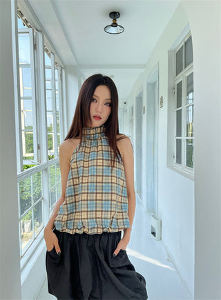 plaid drawstring Top
