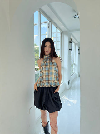 plaid drawstring Top