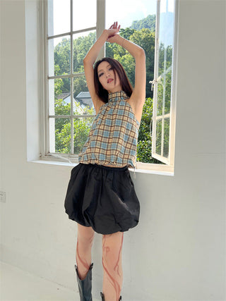 plaid drawstring Top