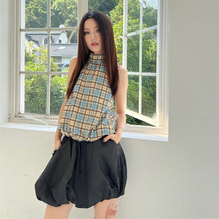plaid drawstring Top