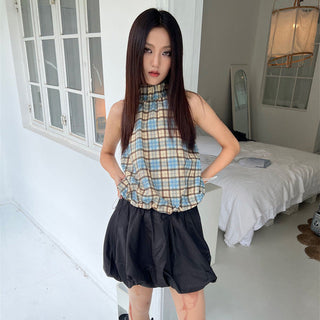 plaid drawstring Top