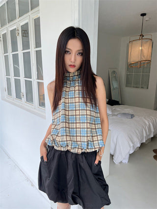 plaid drawstring Top