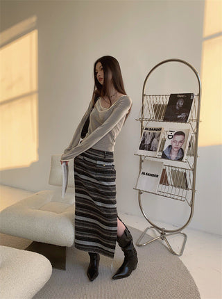 striped square-neck Top