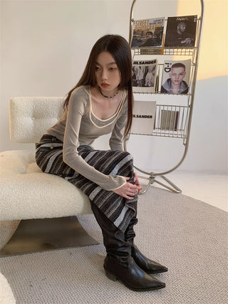 striped square-neck Top