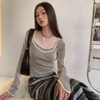 striped square-neck Top