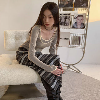 striped square-neck Top