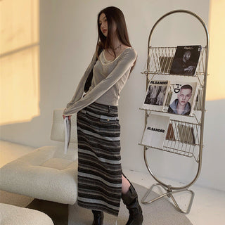 striped square-neck Top