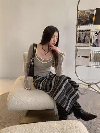 striped square-neck Top
