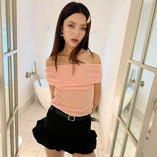 pink knit top