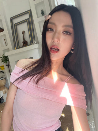 pink knit top