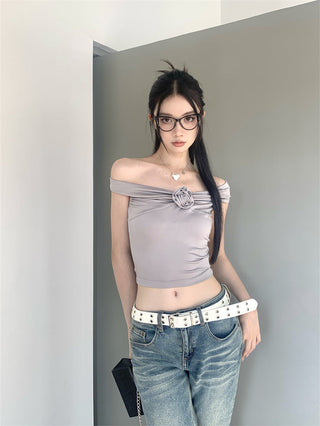 off-shoulder flower top