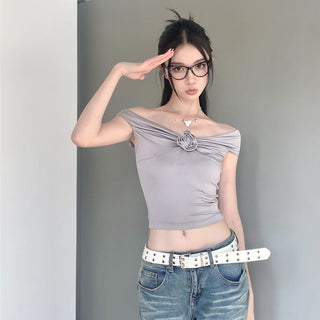 off-shoulder flower top