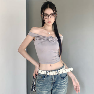 off-shoulder flower top