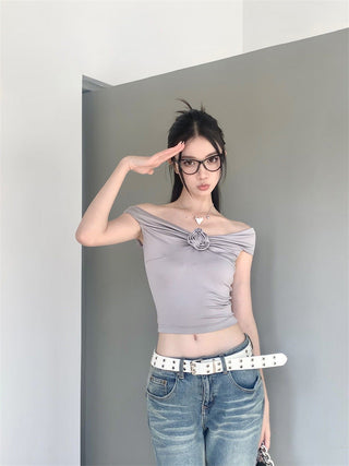 off-shoulder flower top