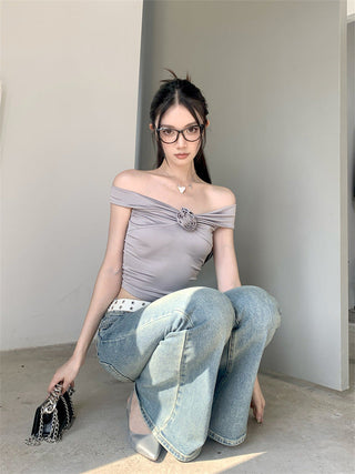 off-shoulder flower top