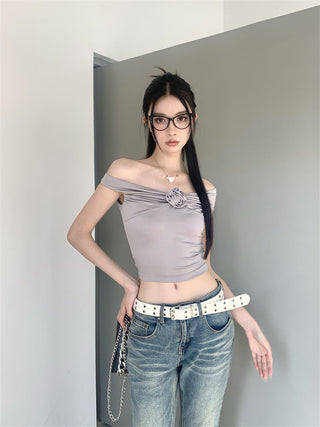 off-shoulder flower top