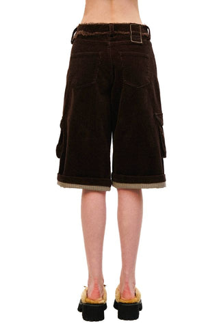 [Moromoro2] Distressed Plaid Corduroy Cargo  Pants