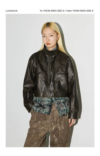 CONP Patchwork Leather Jacket (Dark Brown)