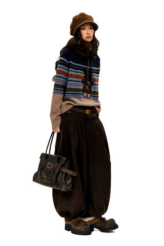 [Moromoro] Rabbit Patch Striped Wool Blend  Sweater