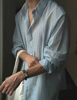 Lightweight Seersucker Striped Shirt (6 colors, M~L)