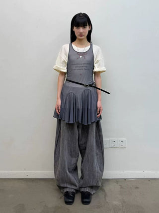 [NeverSeez] Mesh Layered Pleated Vest Dress