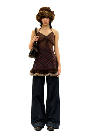 [Moromoro2] Star Polka Dot Mesh Fur Trim Cami  Dress