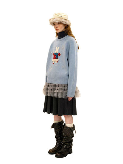 [Moromoro2] Bunny Snowflake Pearl Beaded  Sweater