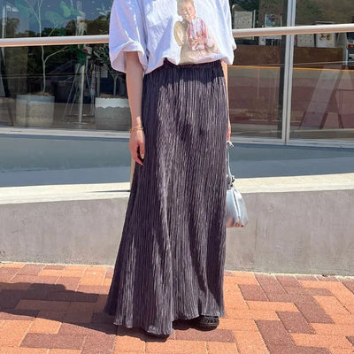Pleated banded long skirt