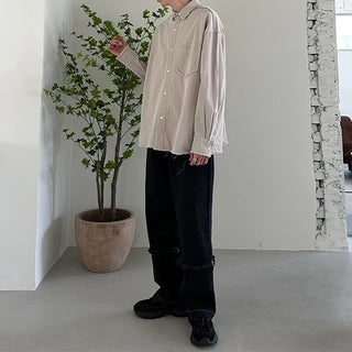 Cut-off semi-wide denim pants